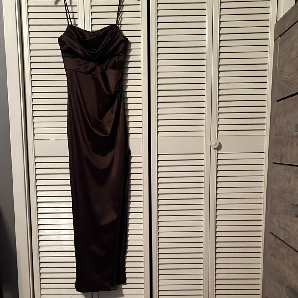 Brown Spaghetti Strap Slip Dress
